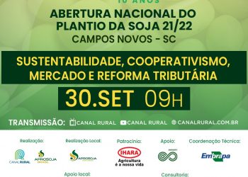 Abertura Nacional do Plantio da Soja será em Campos Novos (SC), em 30 de setembro
